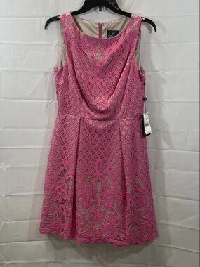 Adrianna Papell Pink Lace Sleeveless Fit & Flare Dress Women's Size 4 NWT